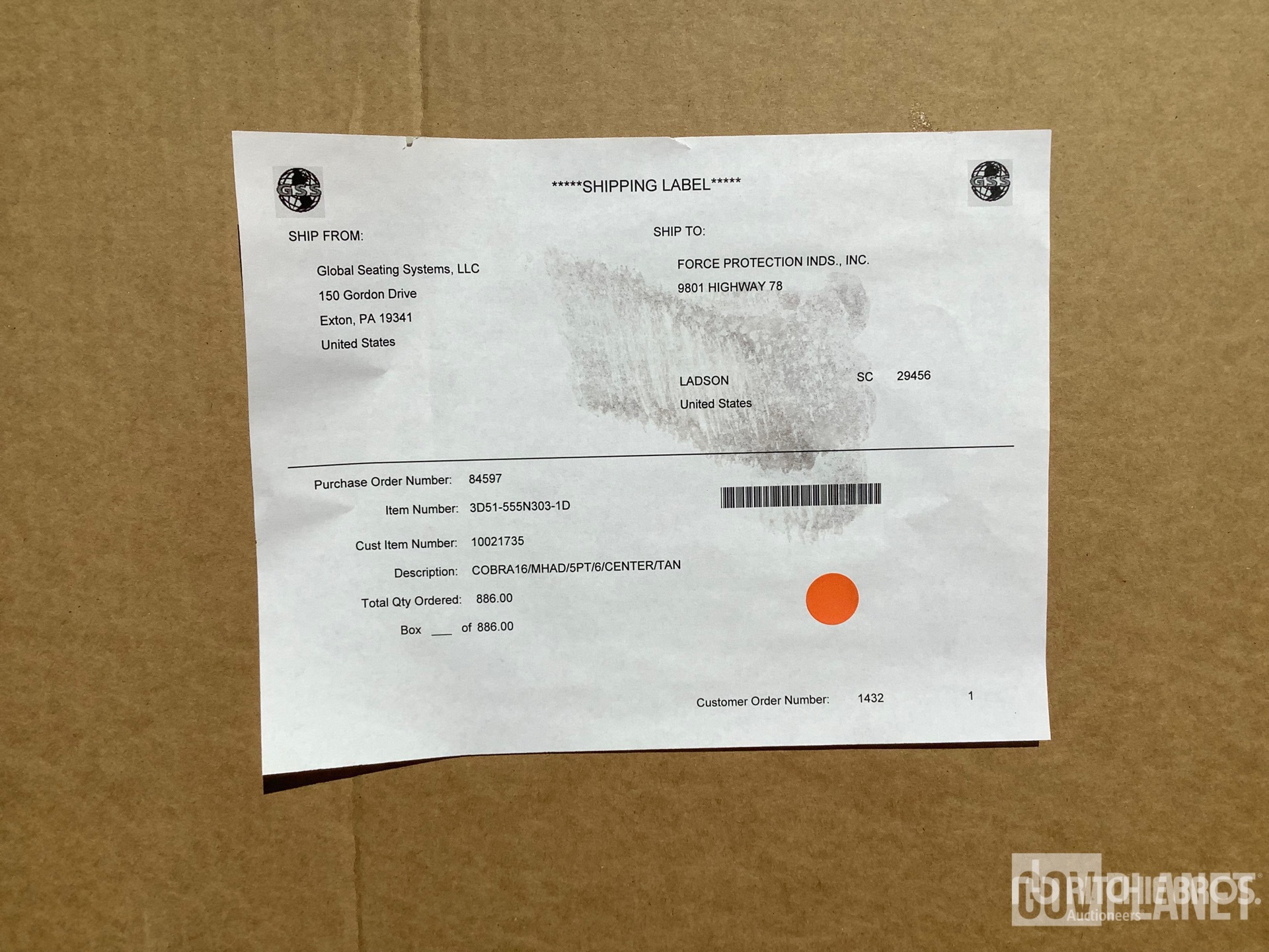 (2) Global Seating Systems 35N1-555NN05-1D MRAP Seat Survivability Upgrade Kits