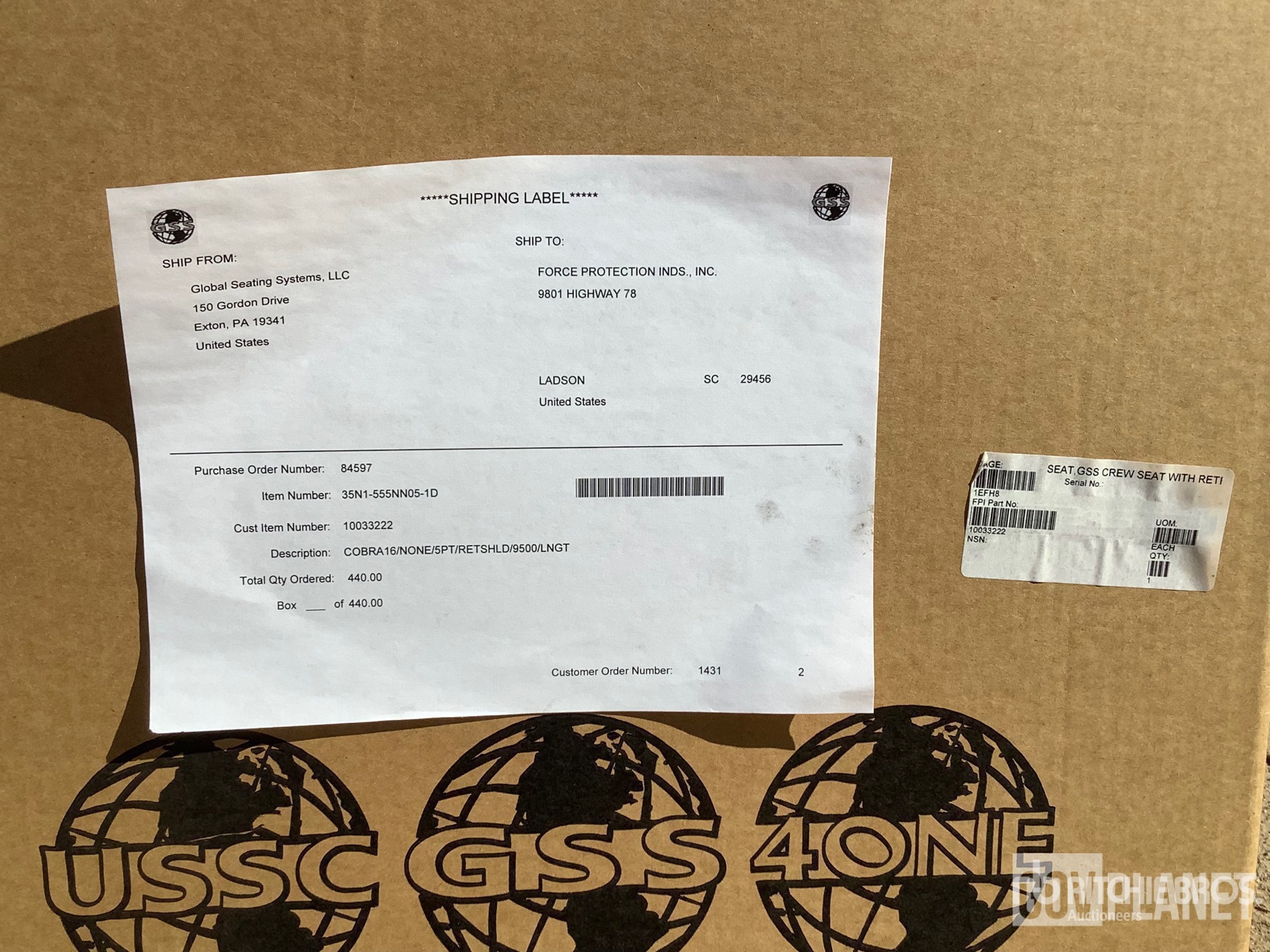 (2) Global Seating Systems 35N1-555NN05-1D MRAP Seat Survivability Upgrade Kits