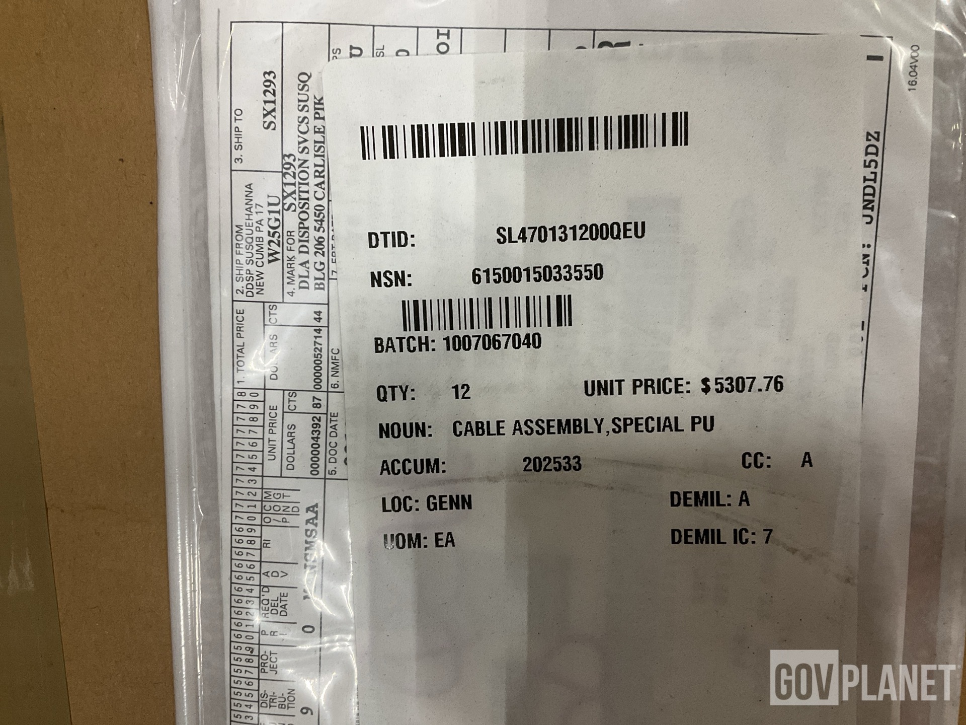 (12) Glenair 16VU116-3 Electrical Special Purpose Cable Assemblies