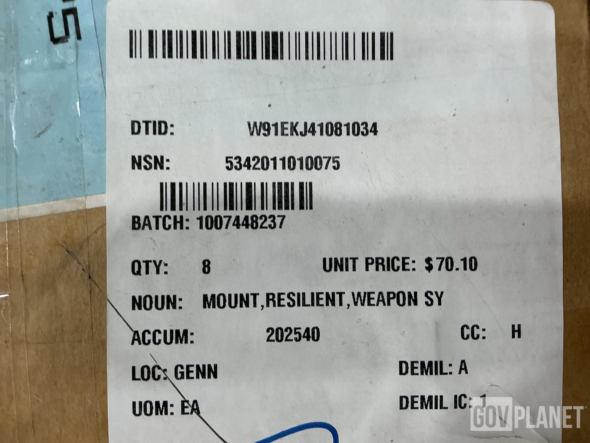 (1) Angle Bracket, (1) Bearing, (8) Resilient Mounts & Assorted Items