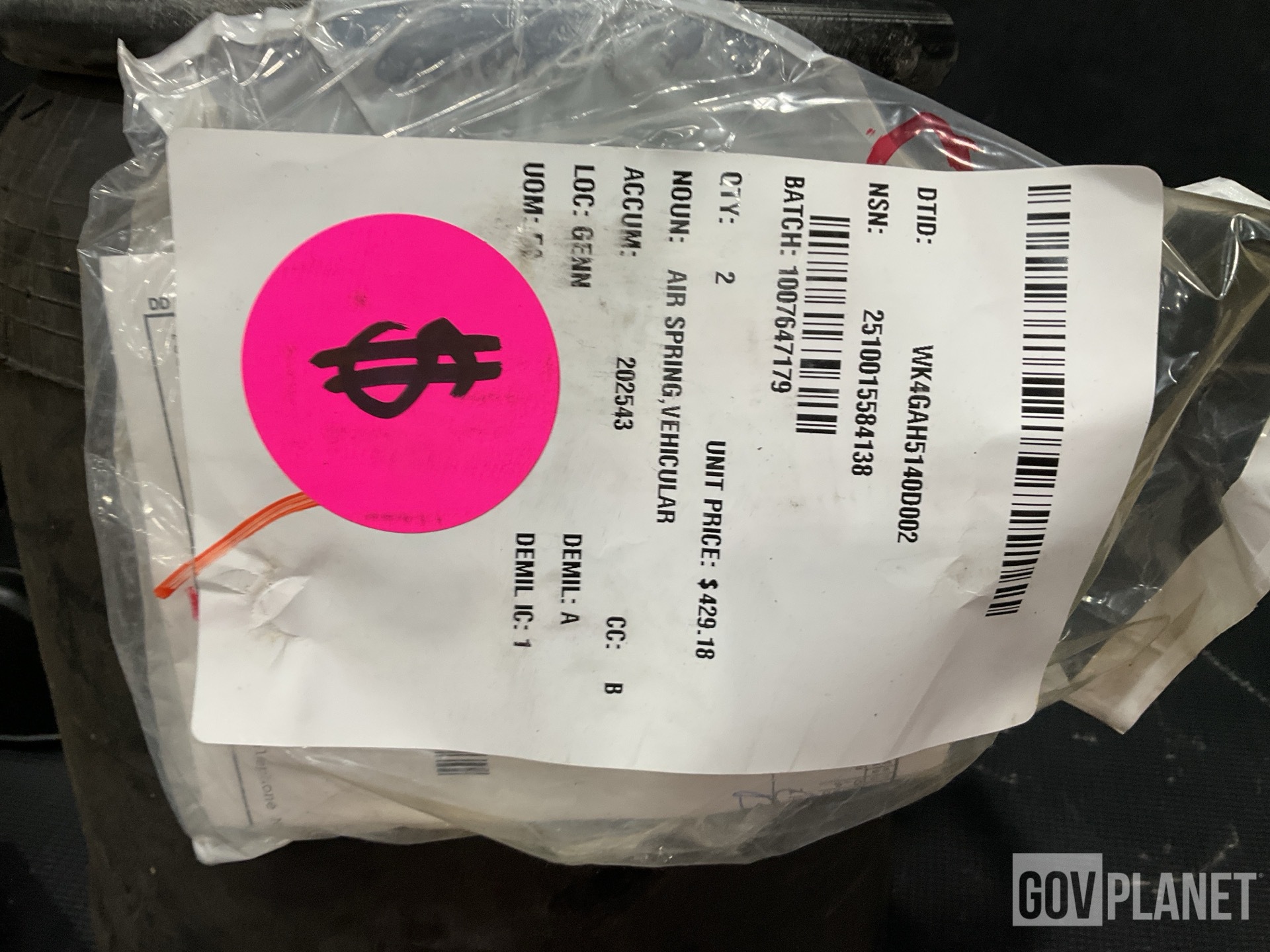 (8) Safety Belts, (1) Wheel Hub, (2) Air Springs & Assorted Items
