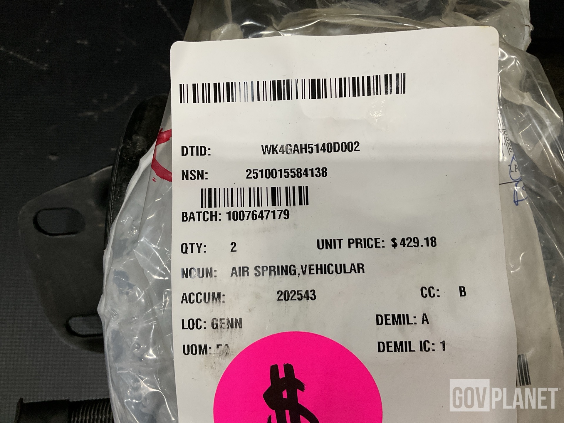 (8) Safety Belts, (1) Wheel Hub, (2) Air Springs & Assorted Items