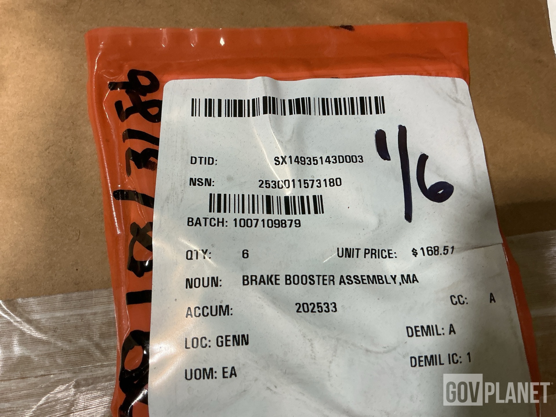 (1) Hub Assembly, (6) Brake Boosters, (1) Anti-Lock Control & Assorted Items