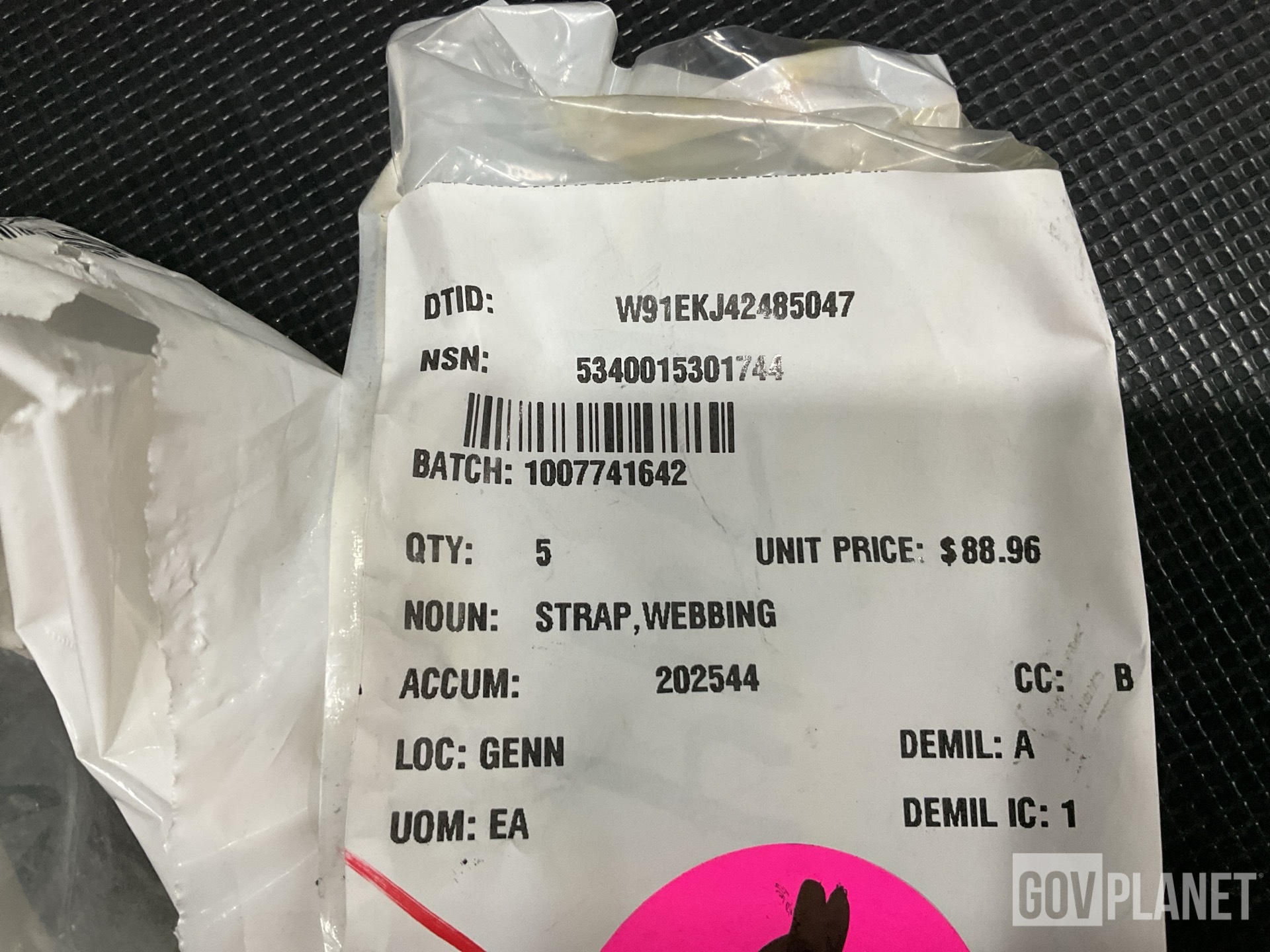 (31) Lock Sets, (37) Shear Bolts, (5) Webbing Straps & Assorted Items