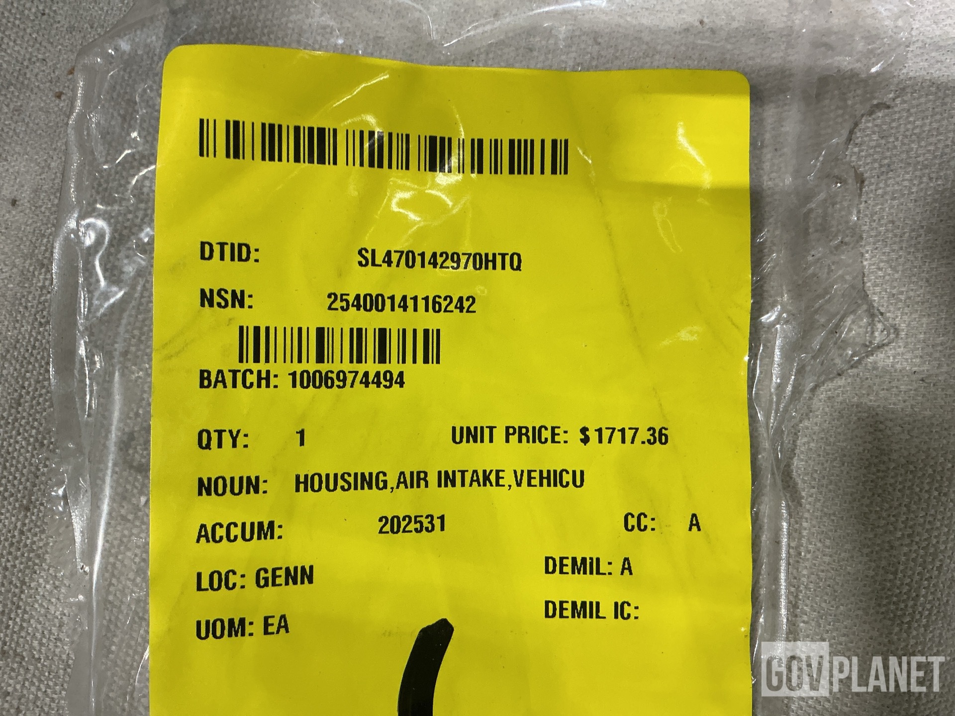 BAE Systems 12364426 Vehicular Air Intake Housing