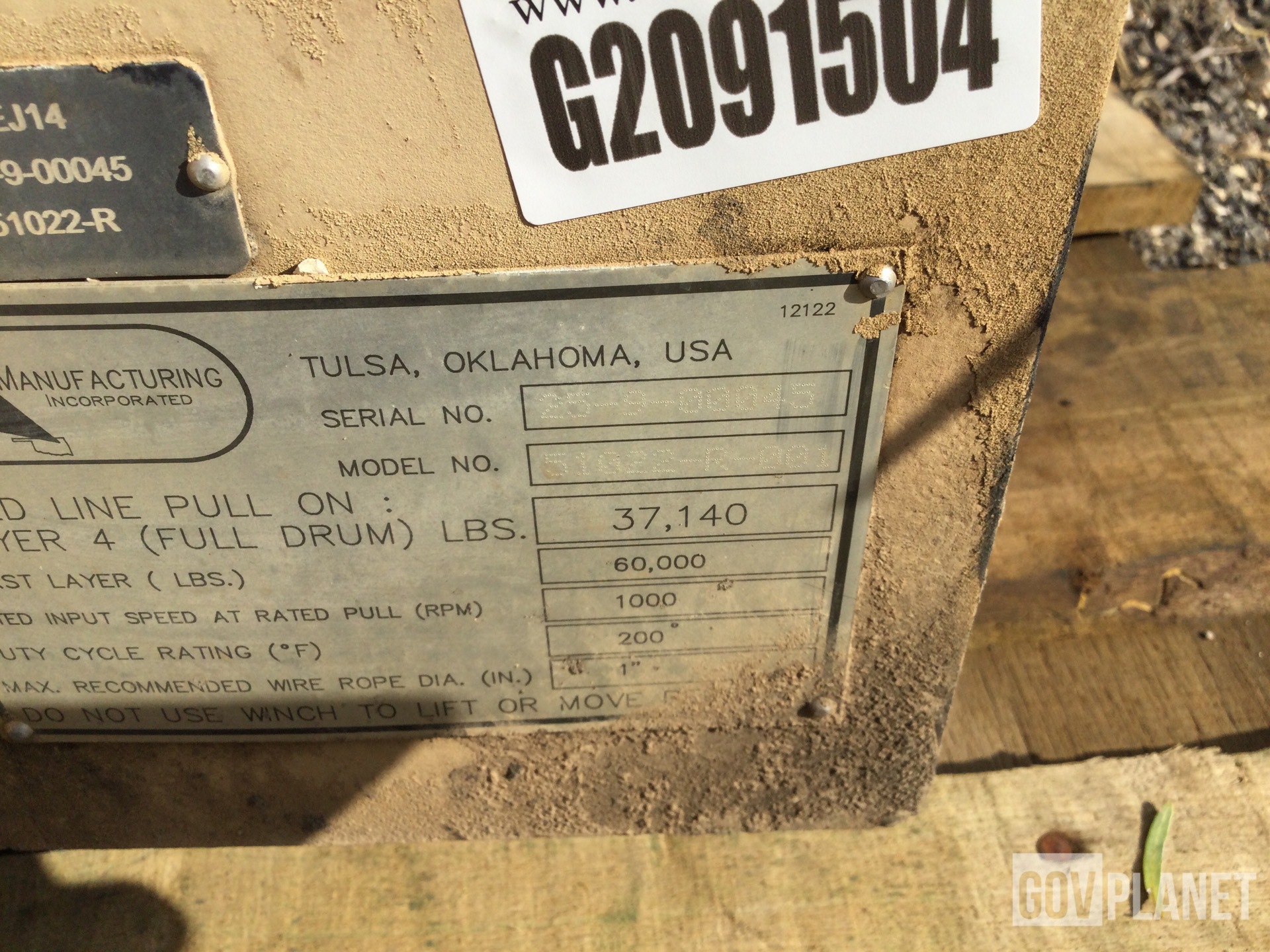 Tulsa 51022-R-001 Vehicle Mounting Drum Winch