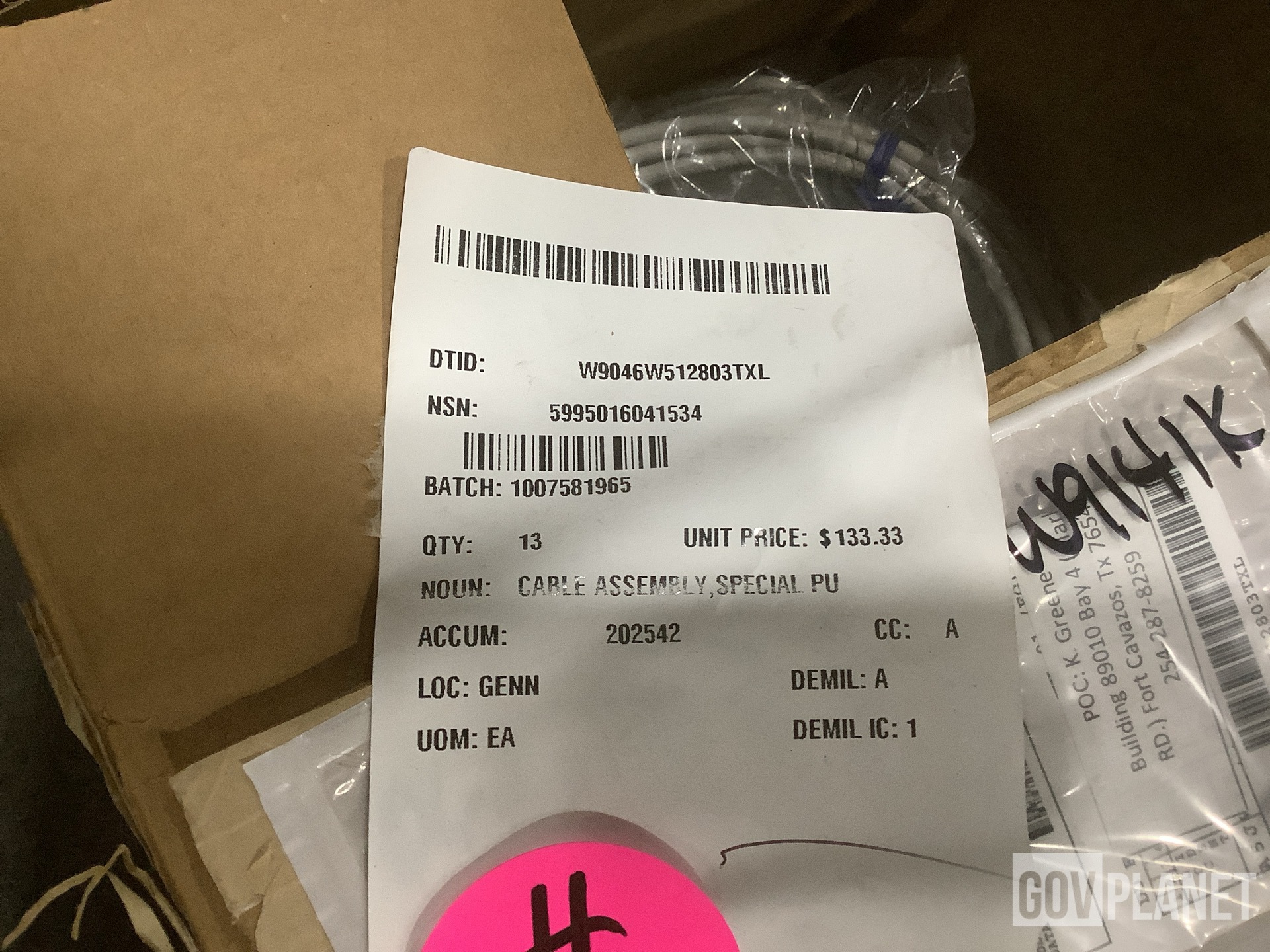 (13) Cable Assemblies, (2) Cables, (94) Sleeve Spacers & Assorted Items