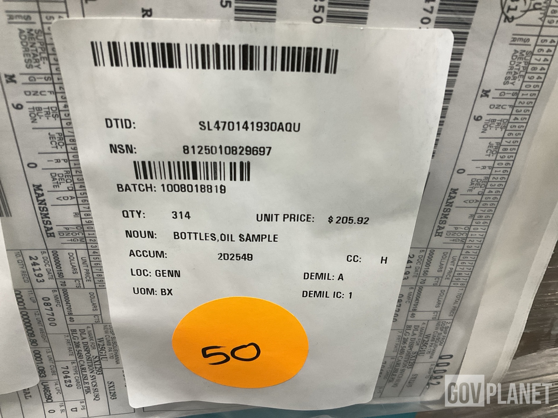 (314) Boxes of Oil Sample Bottles