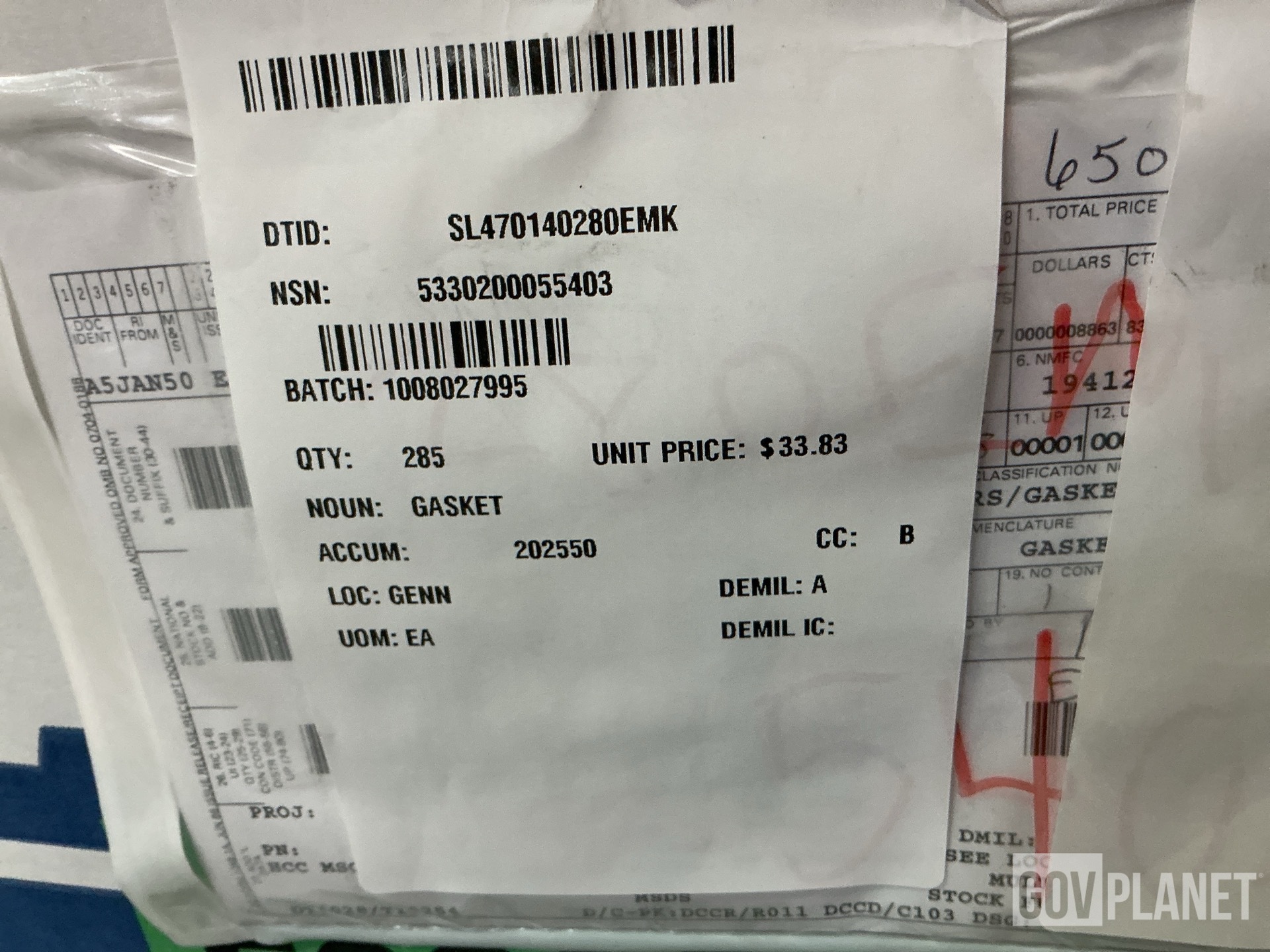 (285) General Dynamics 10672813-001 Gaskets