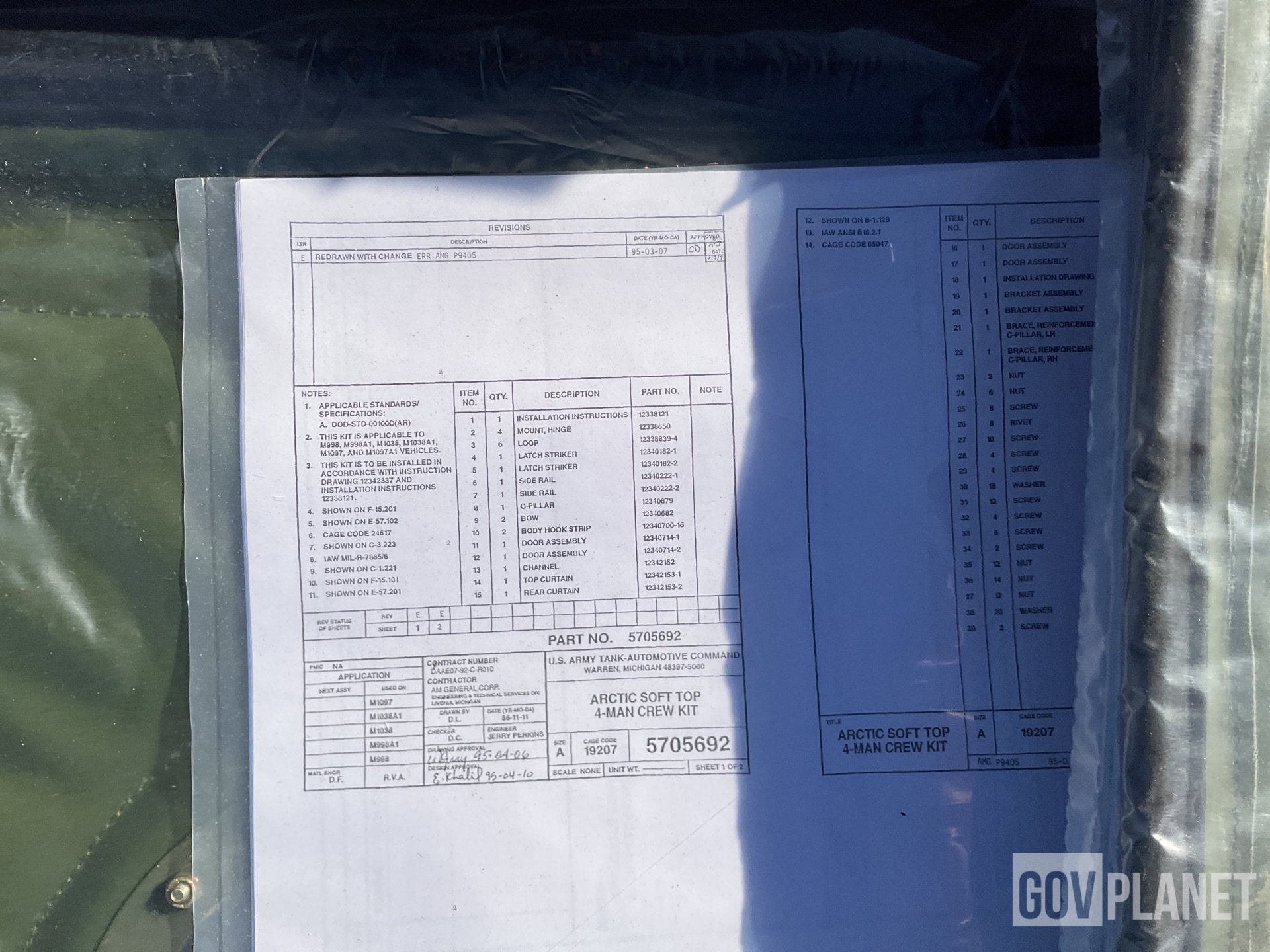 (3) AM General 5705692 Vehicle Winterization Kits
