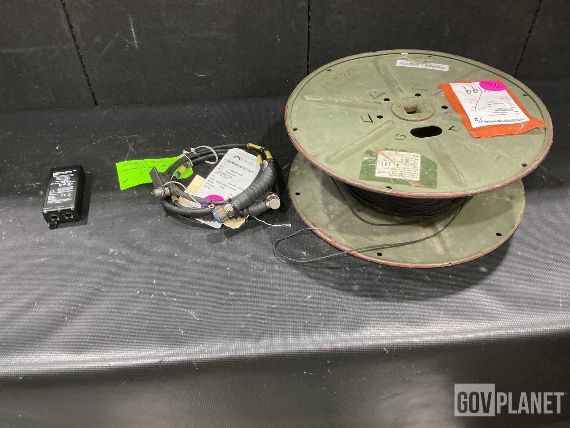 (1) Wiring Harness, (2) Rolls of Cable, (19) Power Supplies & Assorted Items