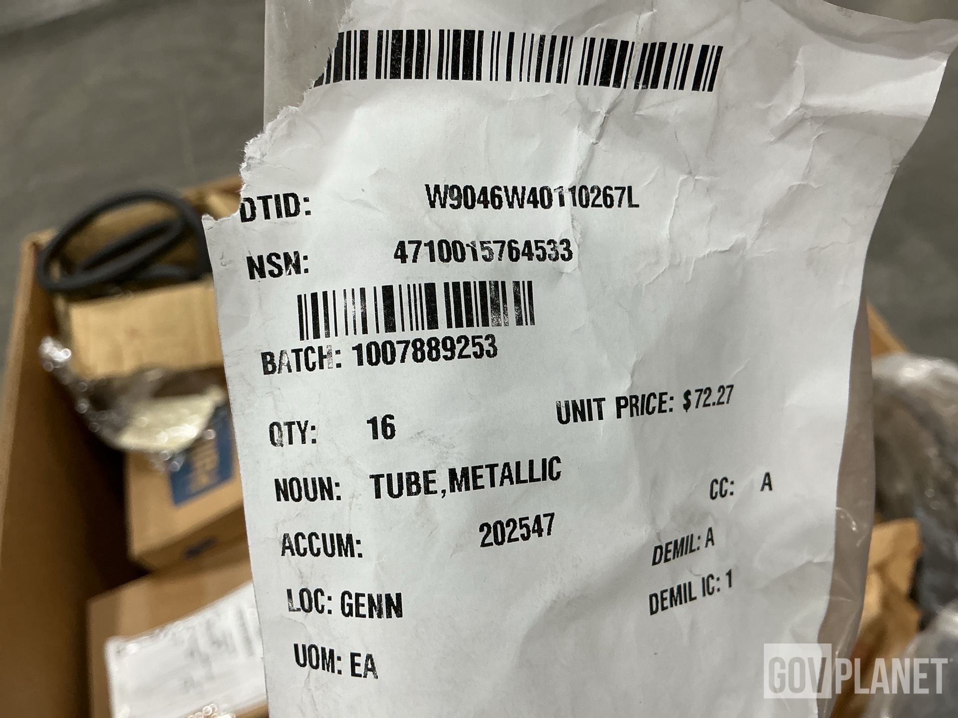 (16) Metallic Tubes, (1) Air Drier, (1) Check Valve & Assorted Items