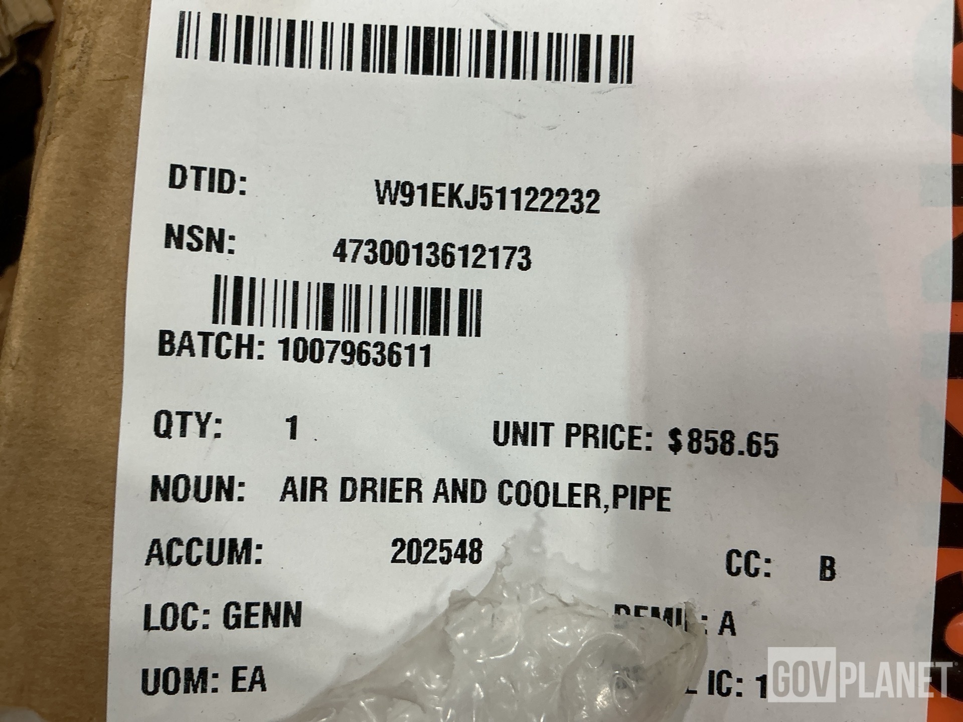 (16) Metallic Tubes, (1) Air Drier, (1) Check Valve & Assorted Items