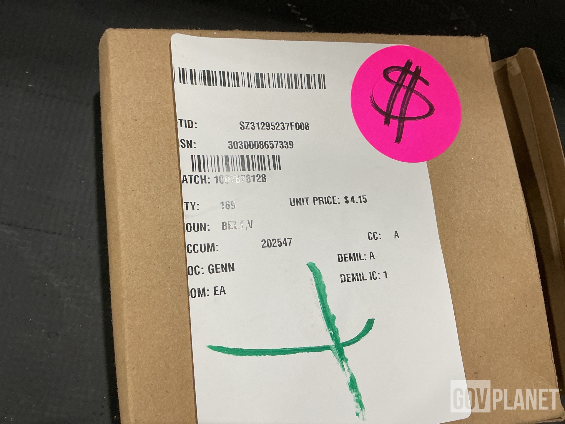 (1) Electric Motor, (169) V-Belts, (50) Shims & Assorted Items