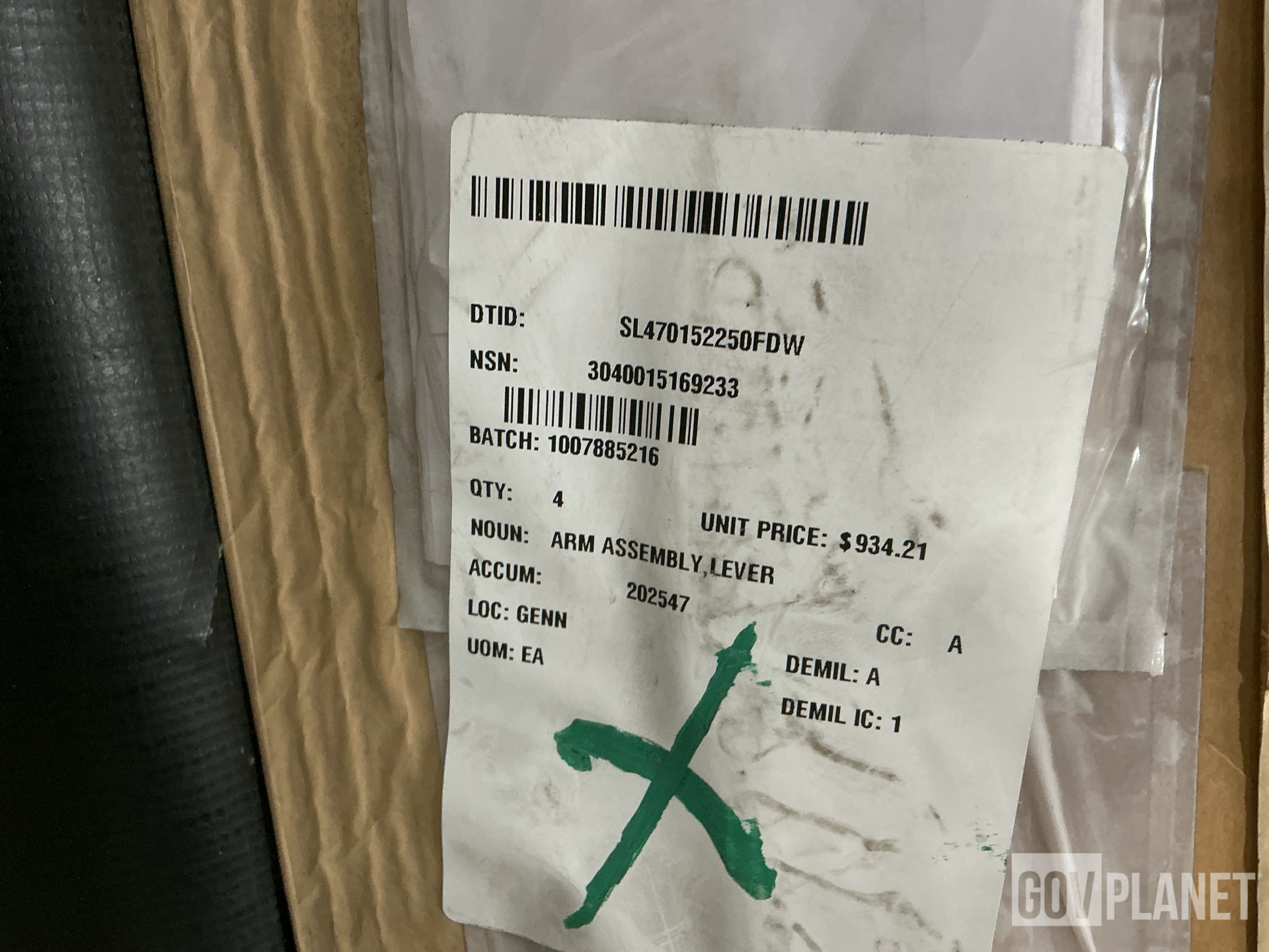 (4) Oshkosh 1KK505 Lever Arm Assemblies