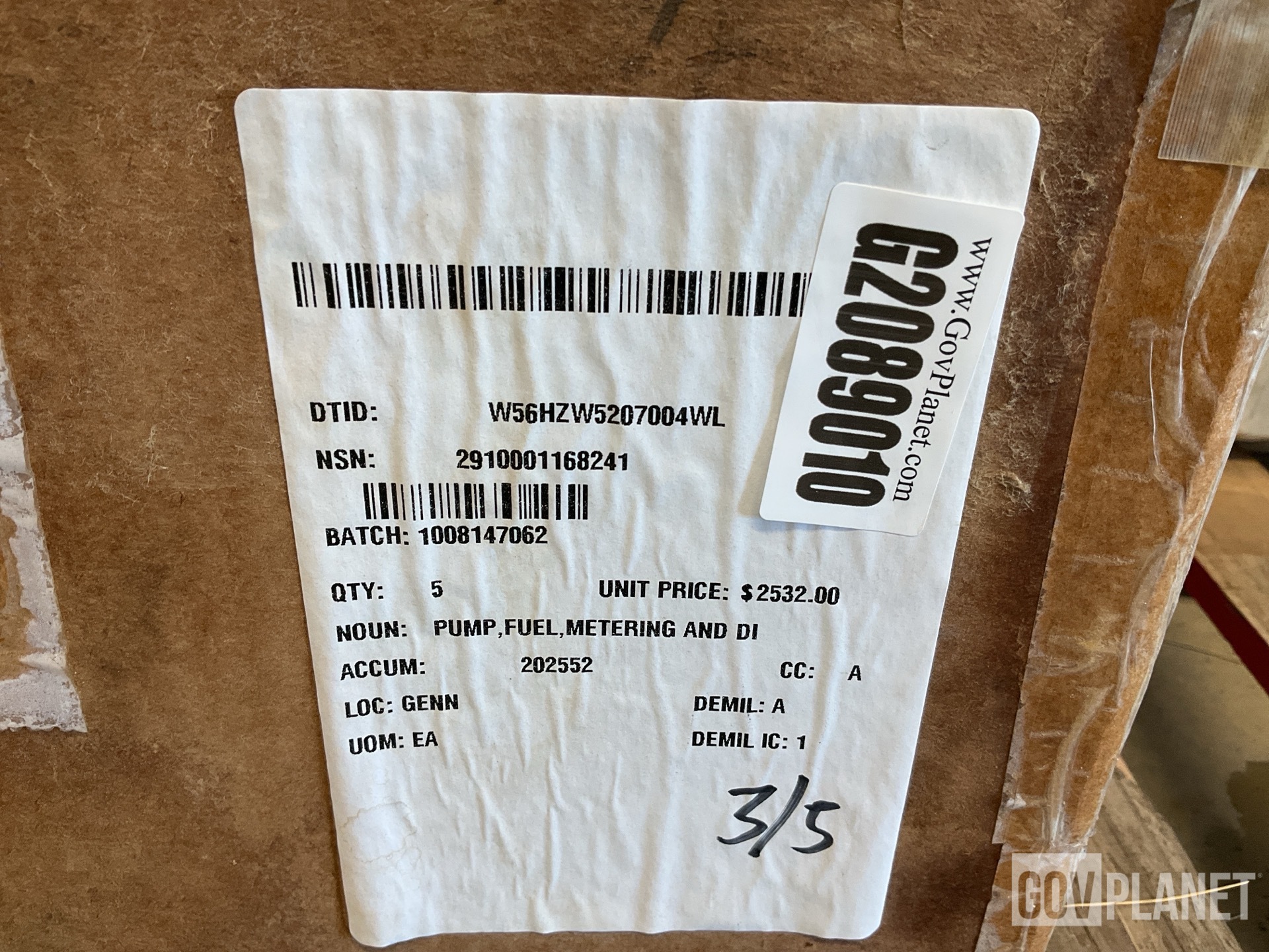 (5) American Bosch PSB6A-90EH-5337A3 Metering & Distributing Fuel Pumps