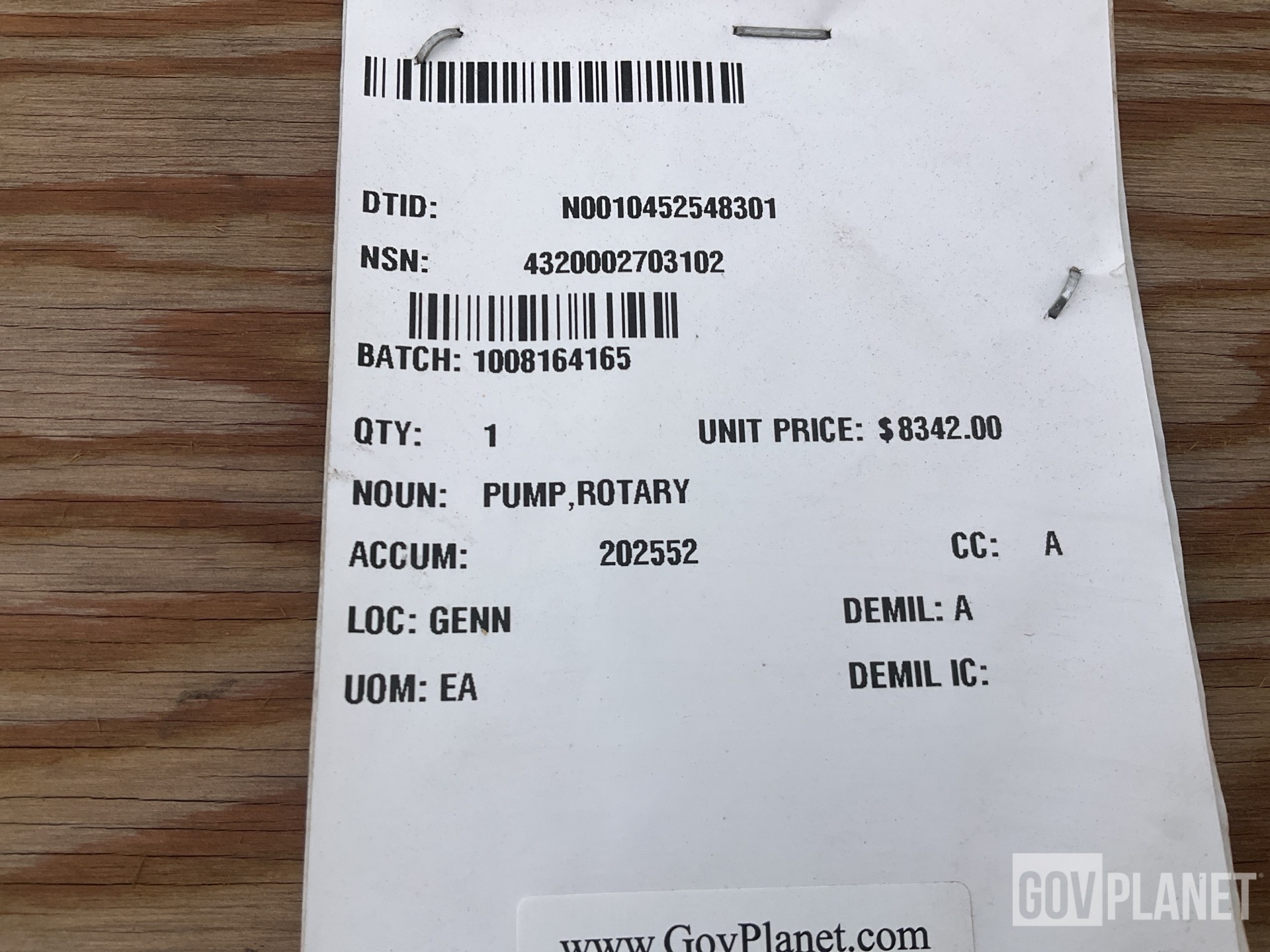 Northrop Grumman 1JH1563/V1B Rotary Pump