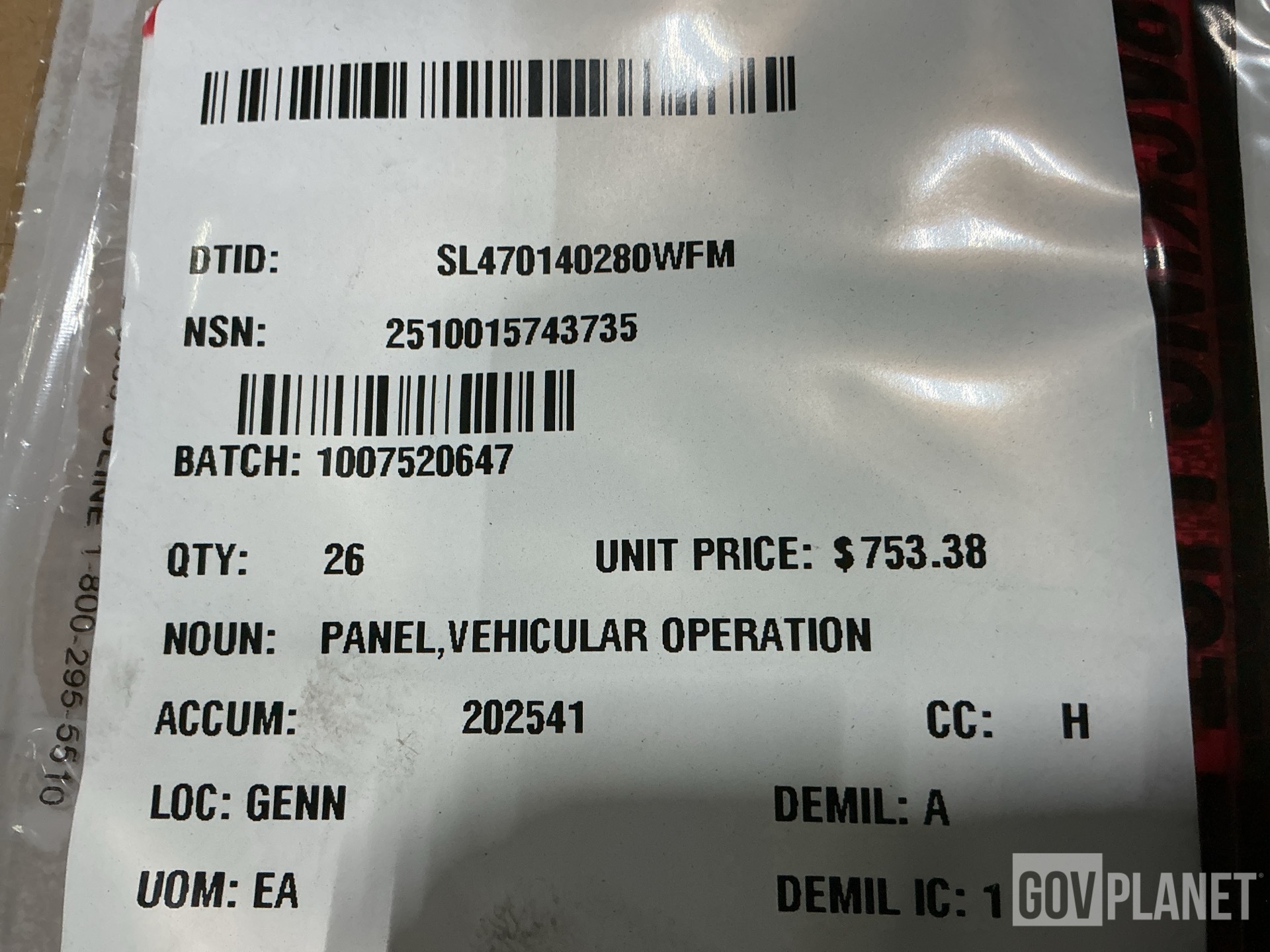 (26) General Dynamics 10014109 Vehicular Operation Panels
