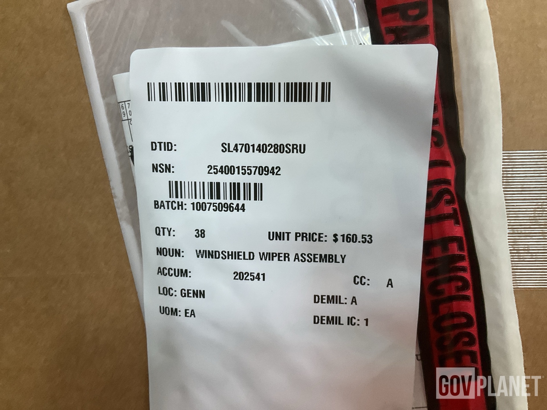 (38) General Dynamics 3010447 Windshield Wiper Assemblies