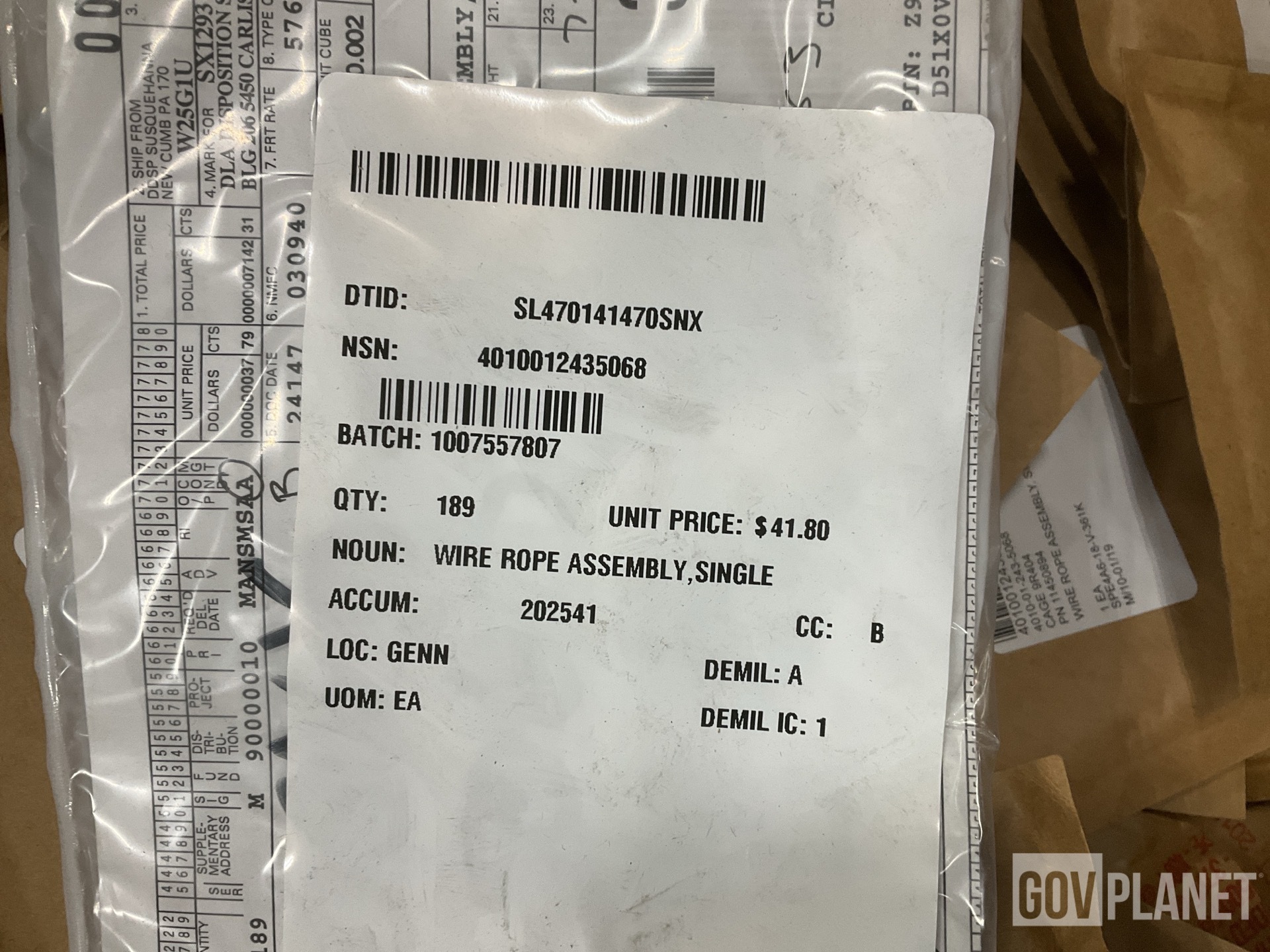 (189) Cable Moore 11450894-9 Single Leg Wire Rope Assemblies