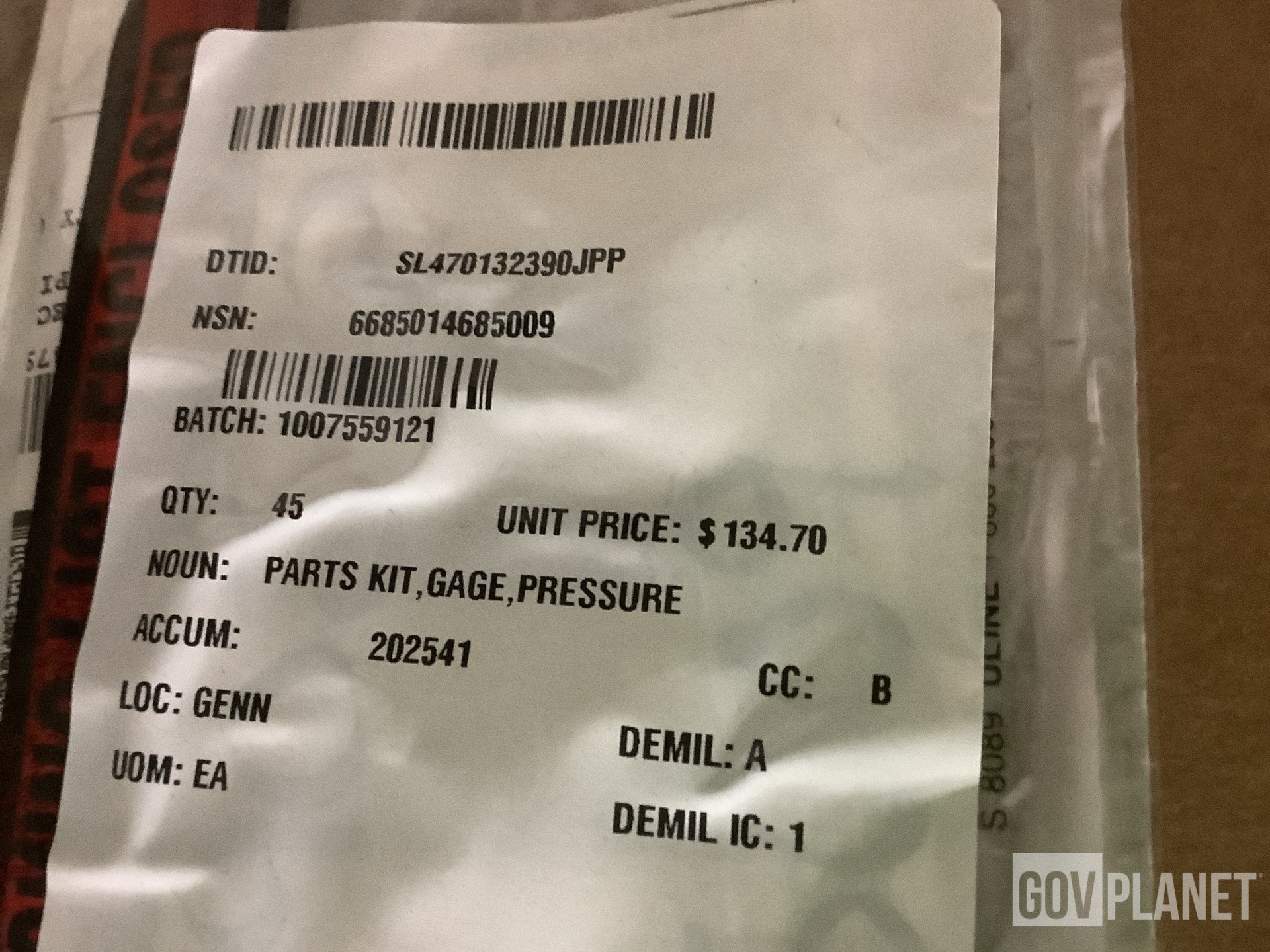 (45) Zemarc RK11-1669 Pressure Gage Parts Kits