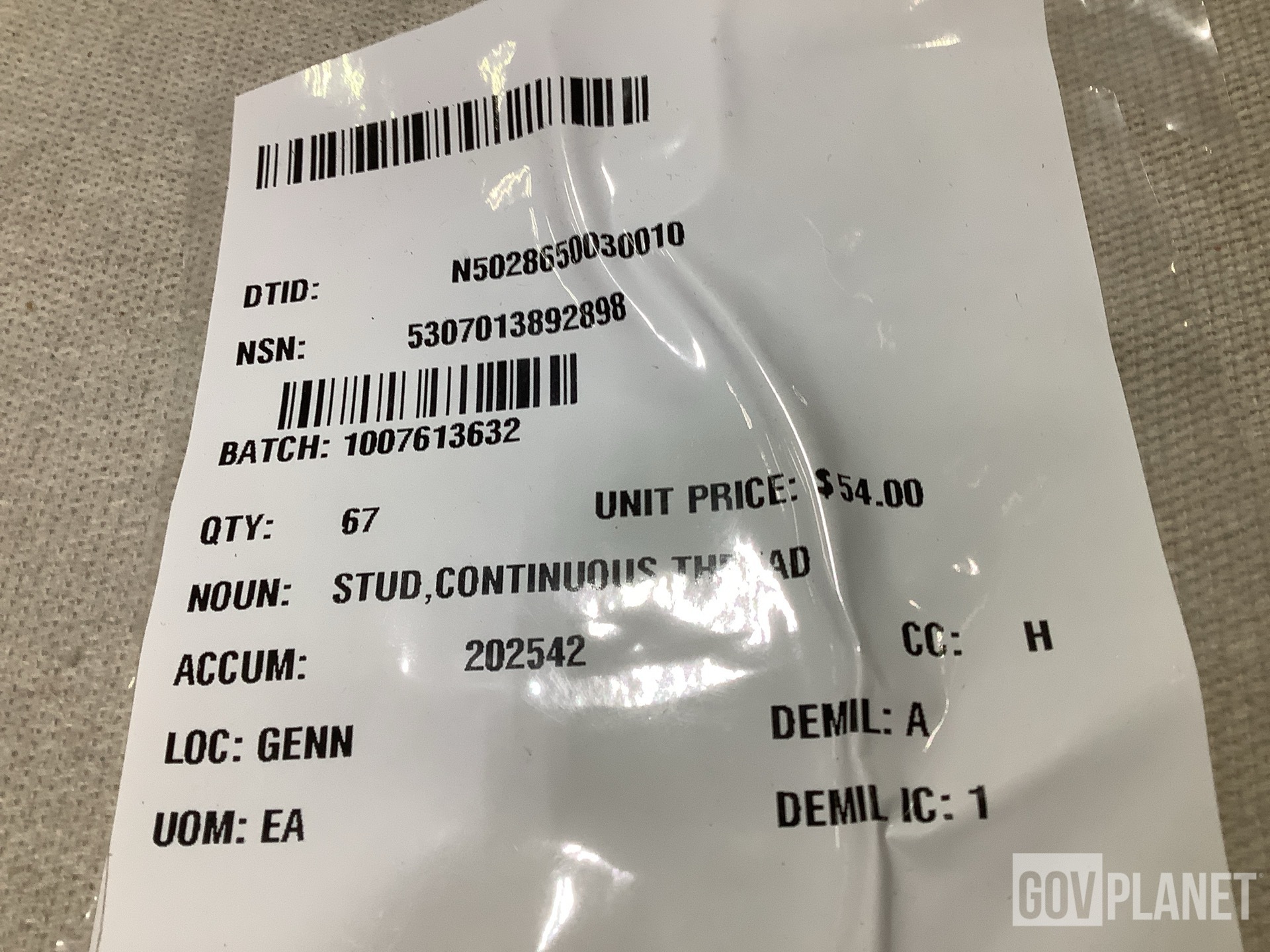 (66) 2270-84 ITEM 13 Continuous Thread Studs