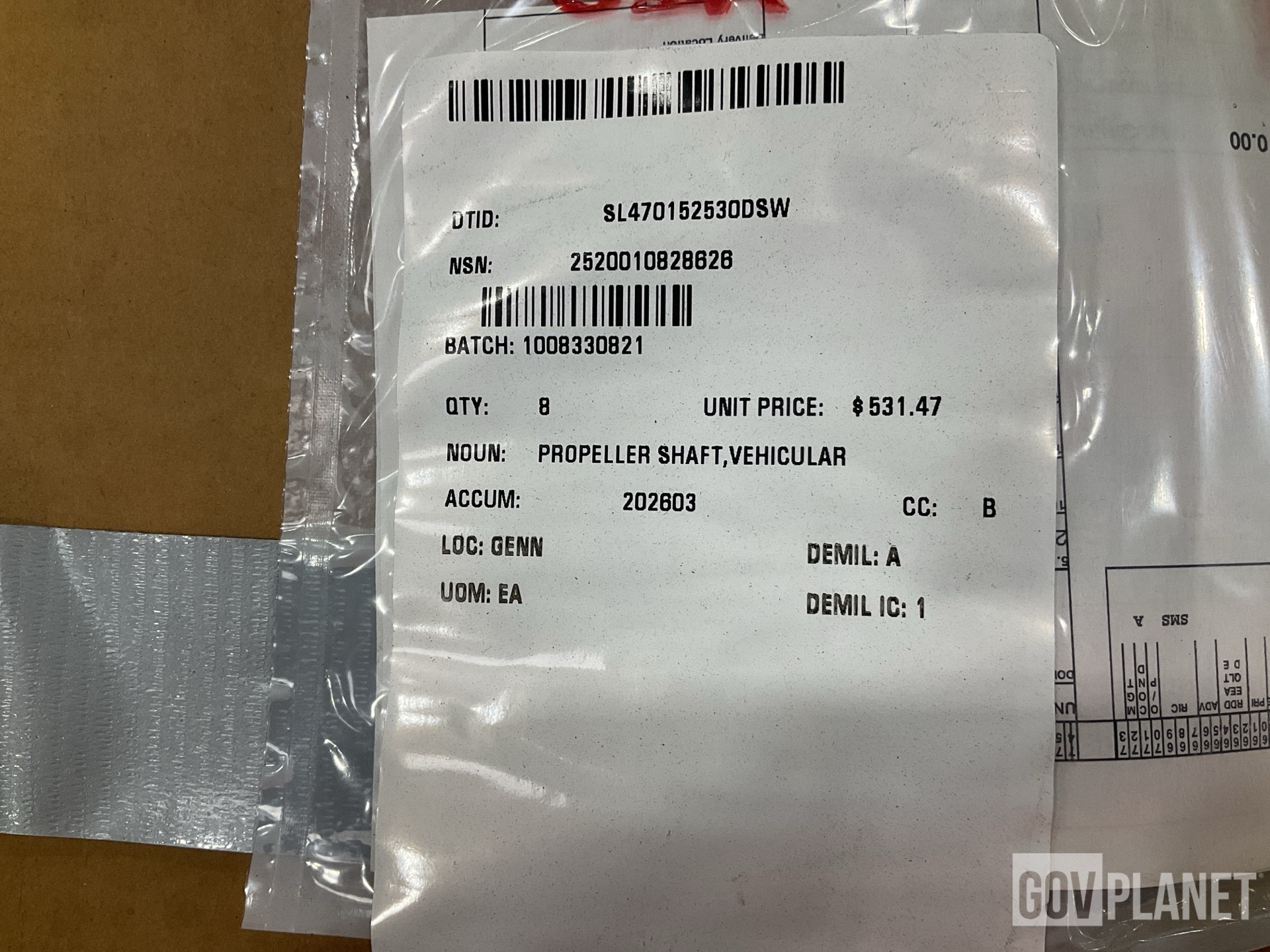 (8) 72WDS007B029 Propeller Shafts