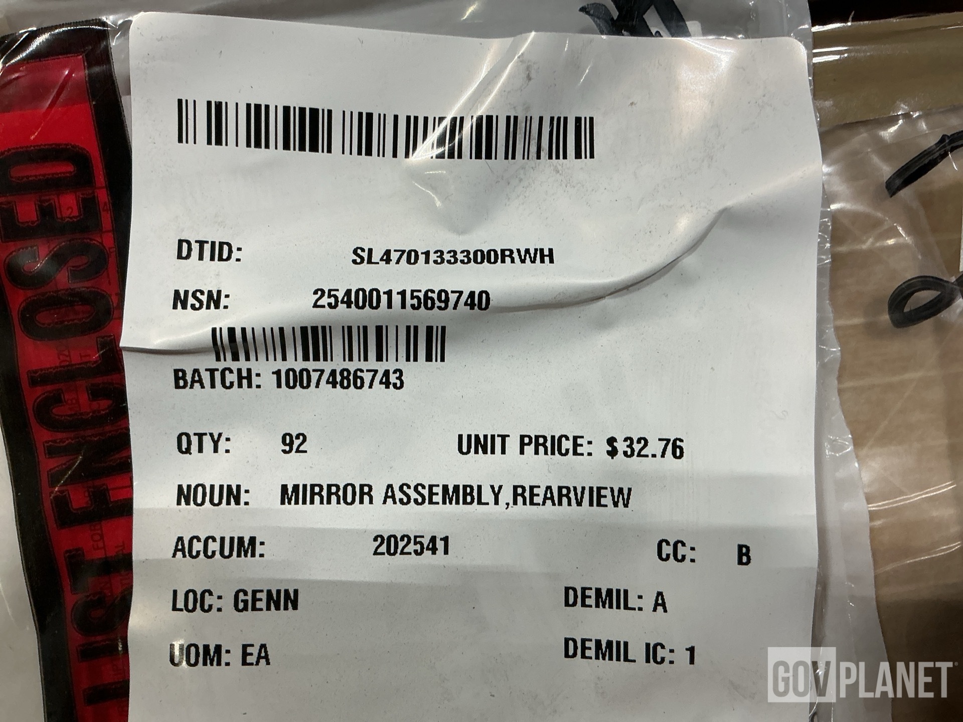 (92) U.W.D 6234 Rearview Mirror Assemblies