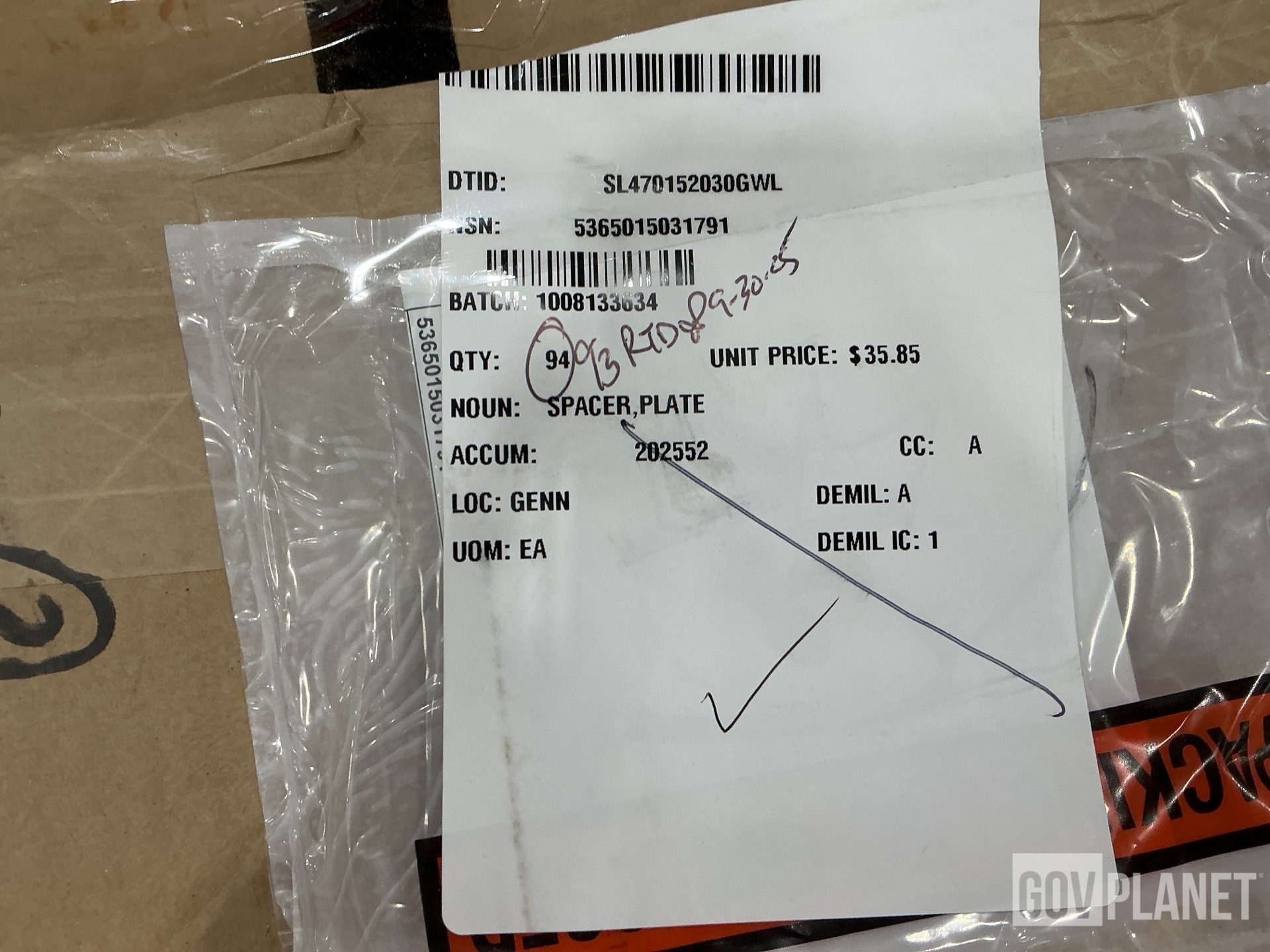 (93) Oshkosh 3399976 Plate Spacers