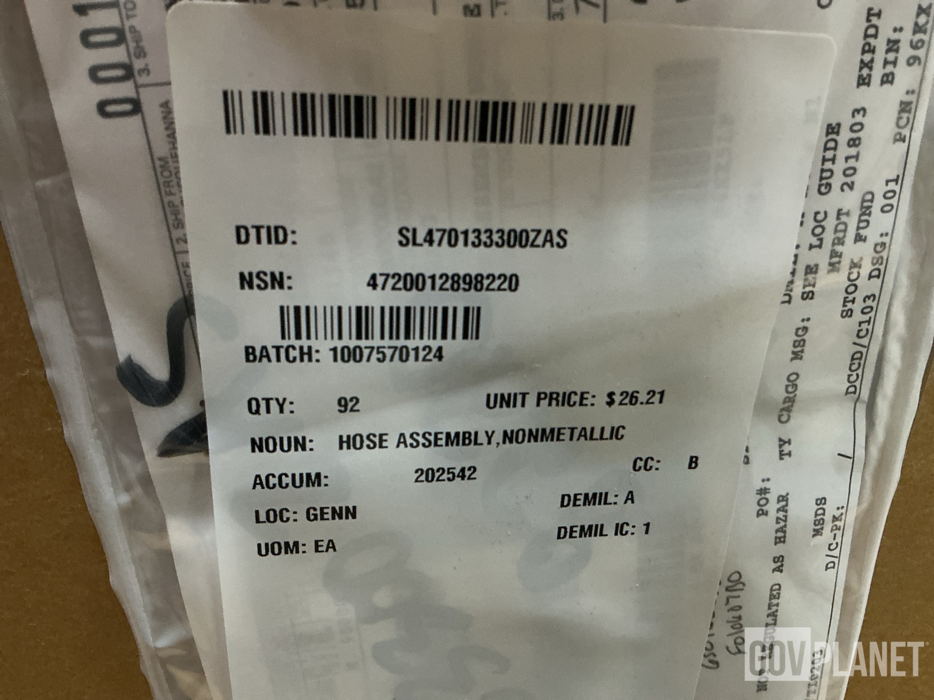 (92) J.G.B. Enterprises 12357280-9 Non-Metallic Hose Assemblies