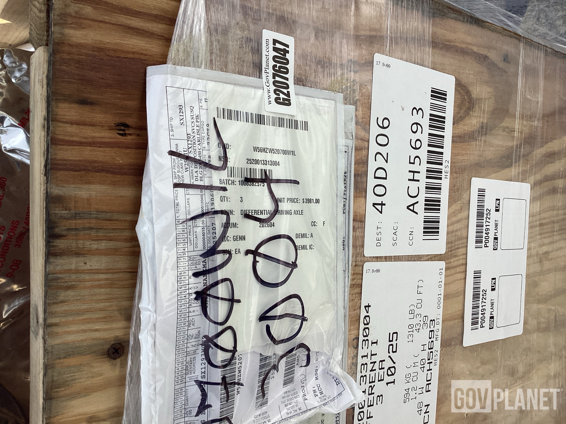 (3) Oshkosh 1491640-11 Driving Axle Differentials