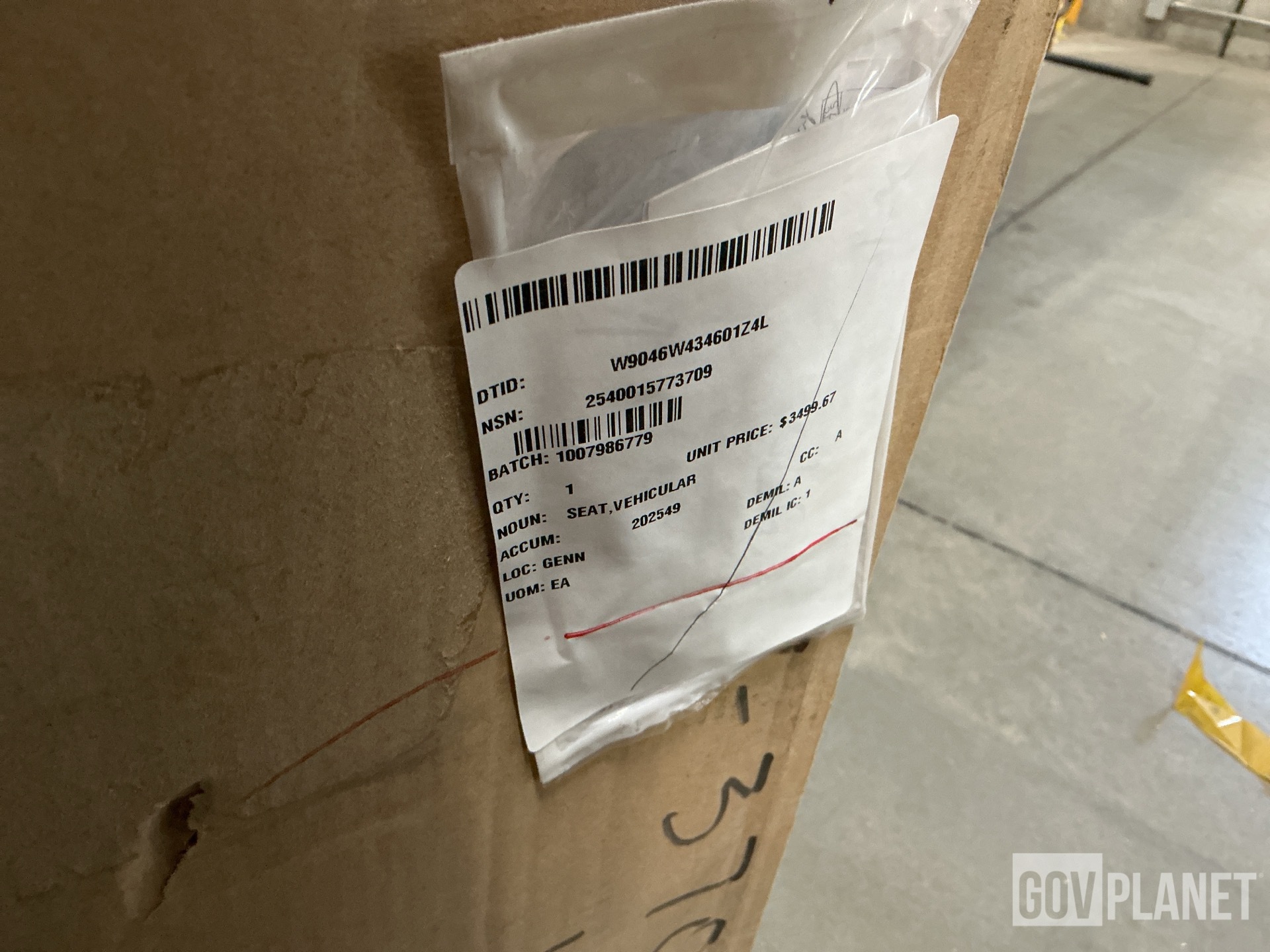 Plasan 0312106785-00 Vehicular Seat