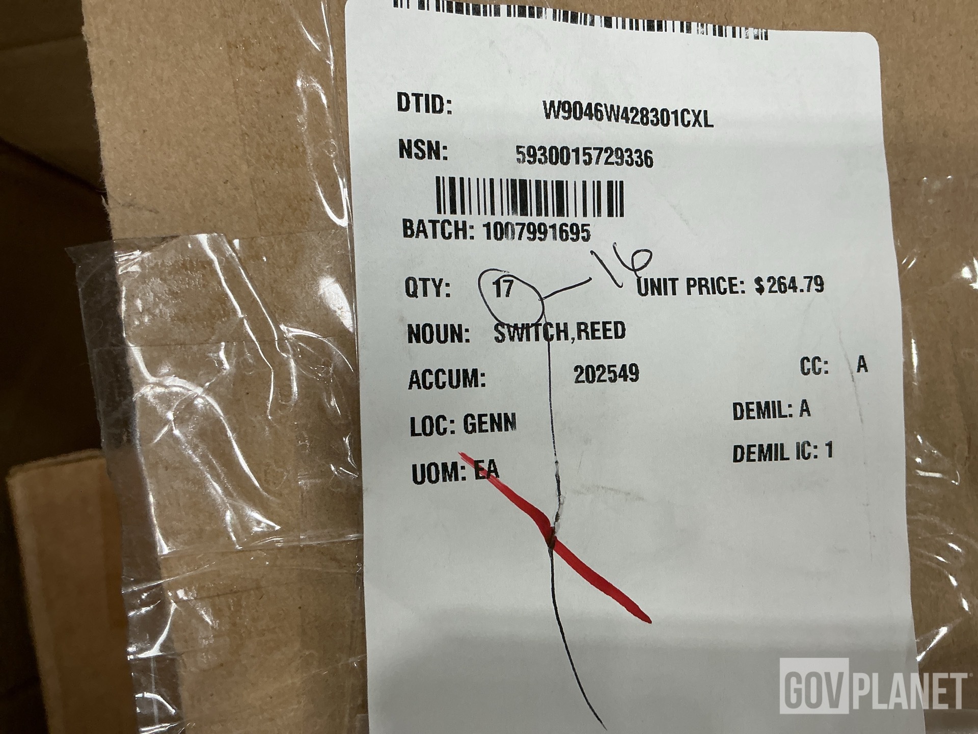 (16) Navistar Defense 3704097C92 Reed Switches