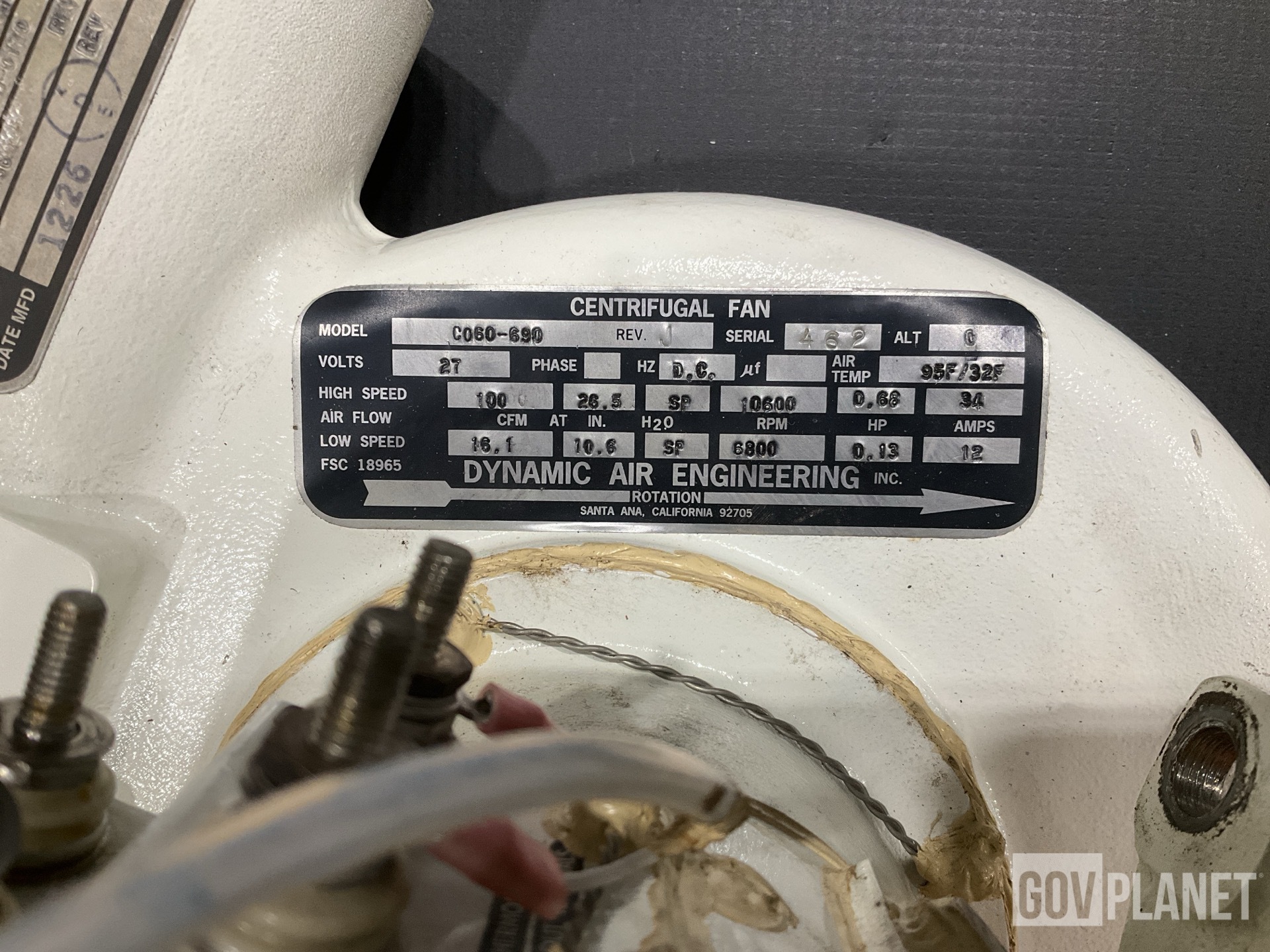 Dynamic Air Engineering C060-690 Centrifugal Fan