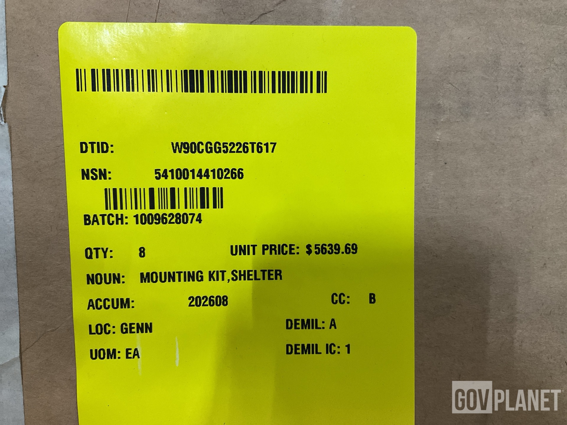 (8) PL17-1-8584-1 HMMWV Shelter Mounting Kits