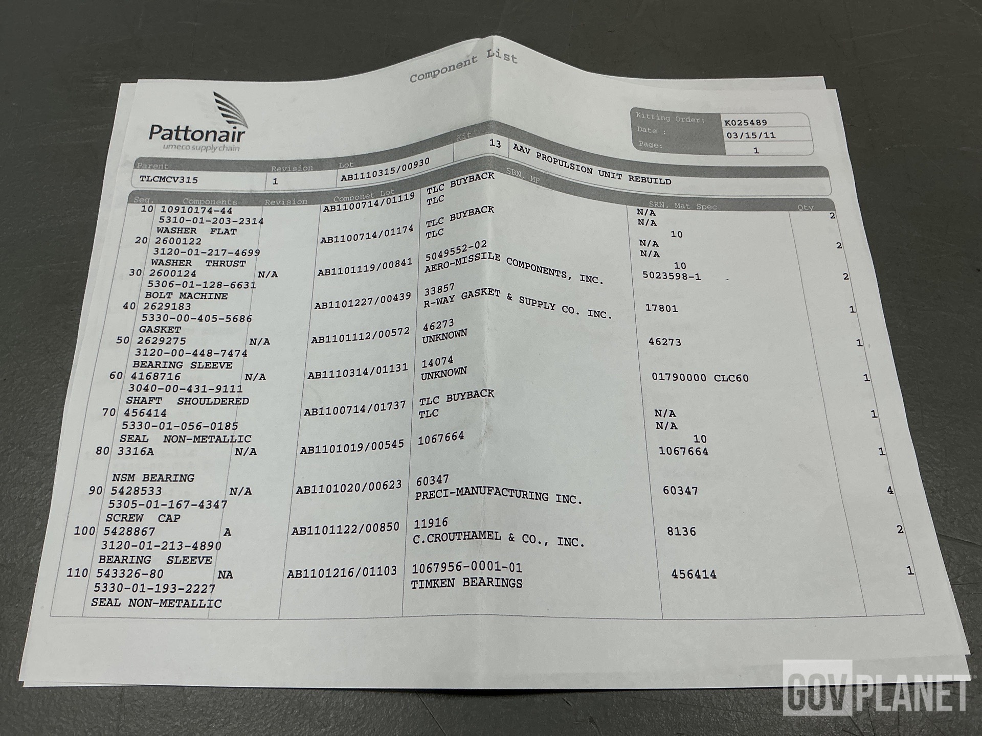 (3) Pattonair TLCMCV315 Seal Replacement Parts Kits