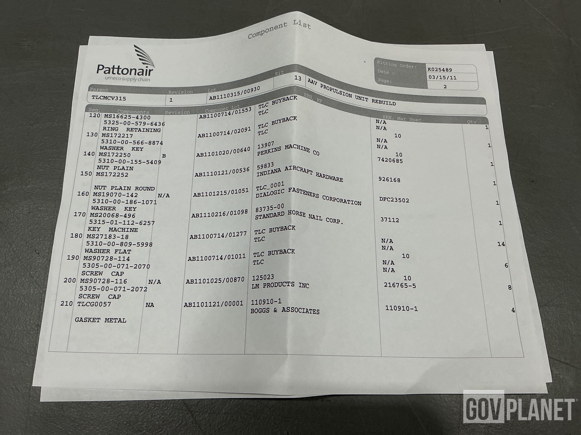 (3) Pattonair TLCMCV315 Seal Replacement Parts Kits