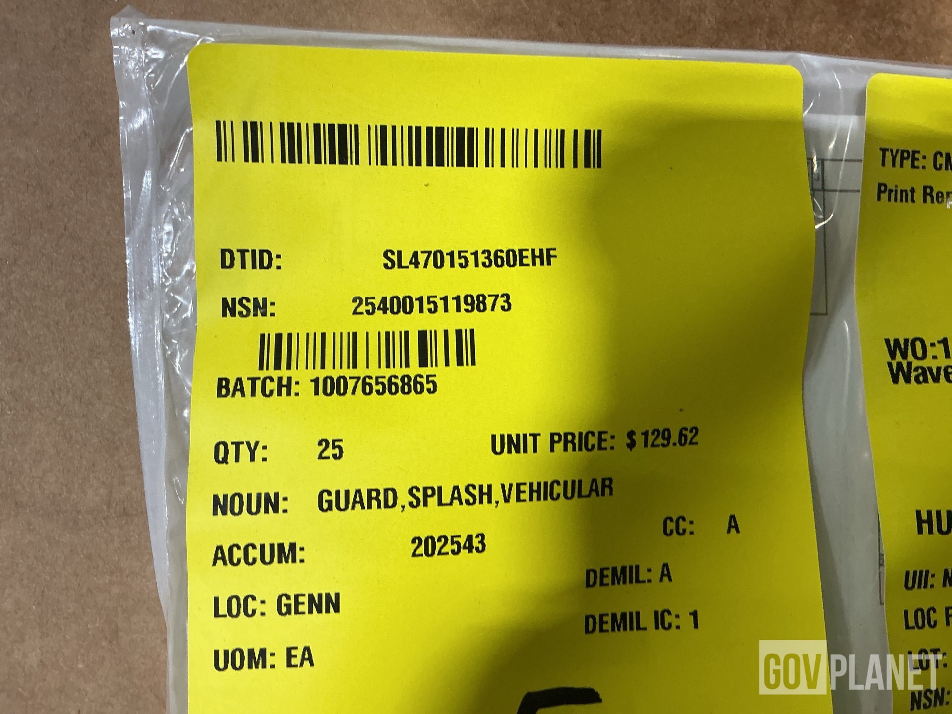 (25) Oshkosh Defense 3281796 Vehicular Splash Guards