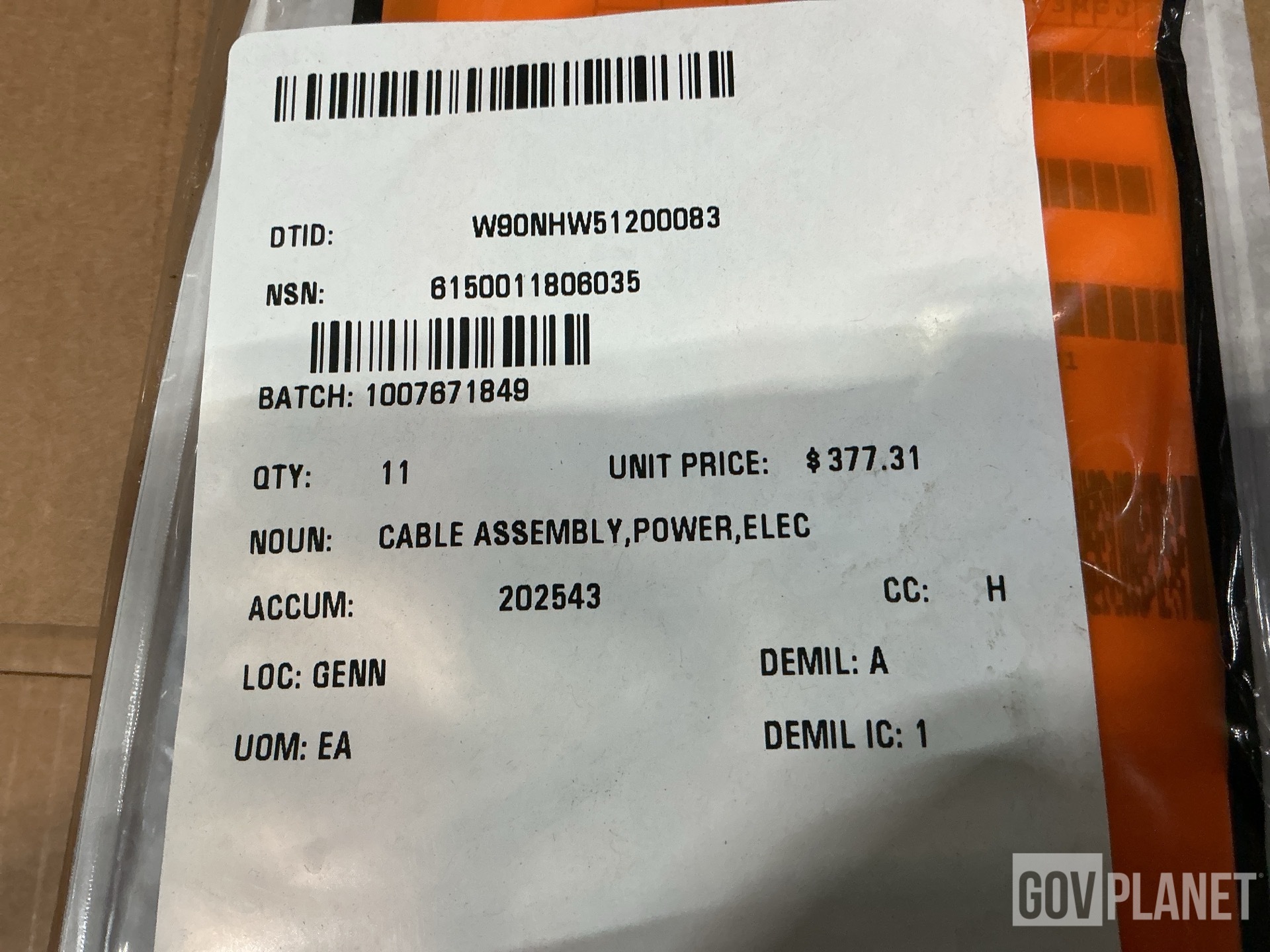 (11) Global Logistics Strategies DGSCV-89-12 Power Cable Assemblies